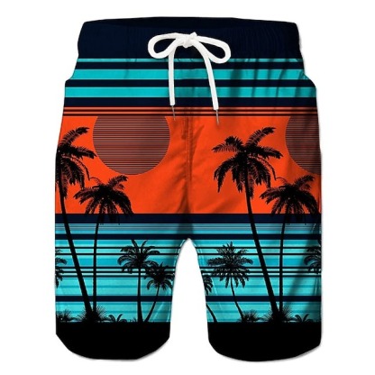 Men's Coconut Tree Board Shorts Swim Shorts Swim Trunks Mid Waist Hawaiian Boho Casual Daily Holiday Drawstring with Mesh lining Elastic Waist Designer Clothing Apparel