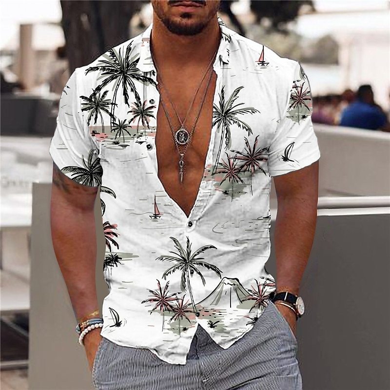 Men's Coconut Tree Aloha Tropical Plants Shirt Summer Hawaiian Shirt Short Sleeve Shirt Turndown Fashion Hawaiian Designer Outdoor Street Casual White 