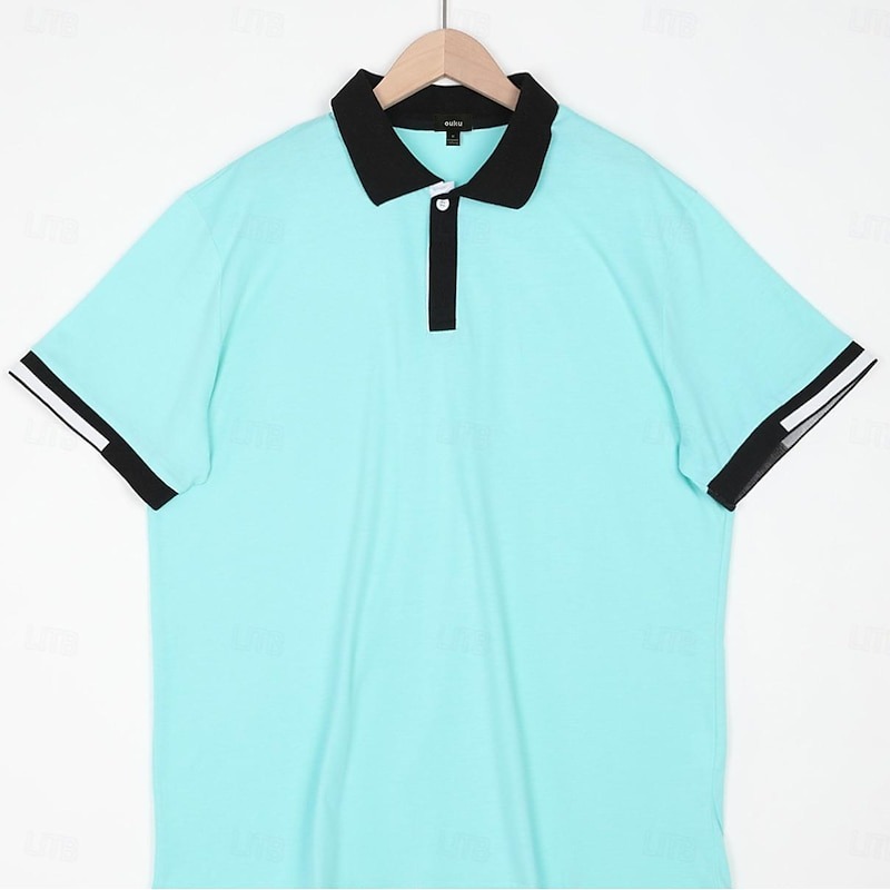Men's Sport Polo Golf Shirt Casual Sports Tops Ribbed Polo Collar Short Sleeve Fashion Basic Solid Color Patchwork Summer Regular Fit Black White Red Blue Green Sport Polo