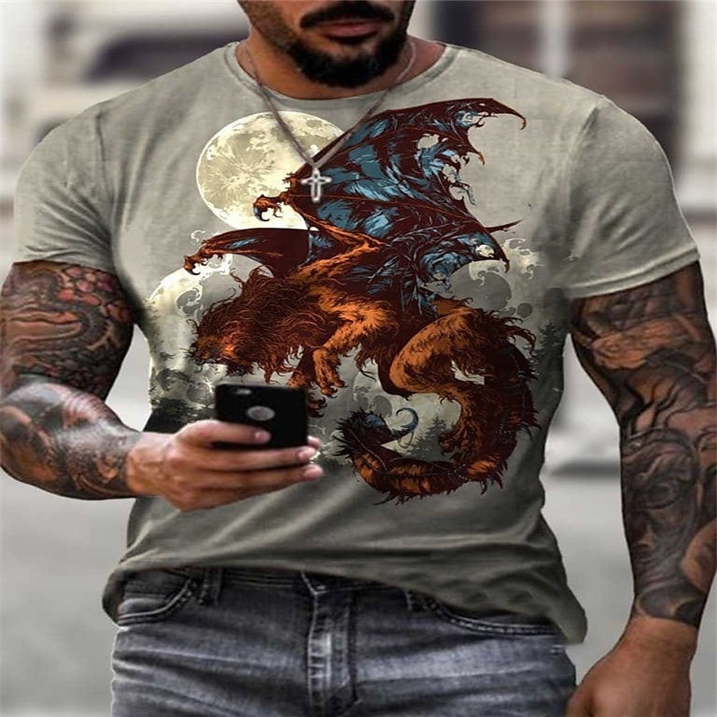 Men's Graphic Anime Dragon Shirt T shirt Tee Short Sleeve T shirt 3D Print Crew Neck Shirt Streetwear Exaggerated Daily Holiday Black Golden Blue Clothing Apparel Plus Size S M L XL XXL 3XL 4XL