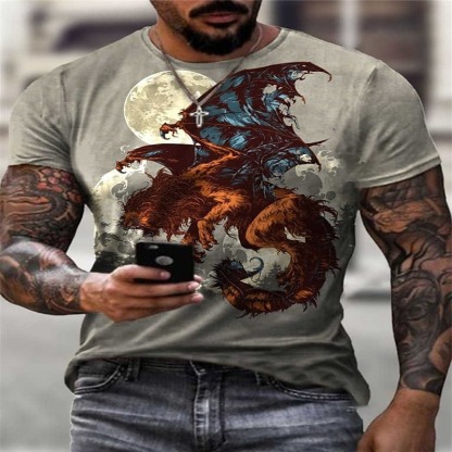 Men's Graphic Anime Dragon Shirt T shirt Tee Short Sleeve T shirt 3D Print Crew Neck Shirt Streetwear Exaggerated Daily Holiday Black Golden Blue Clothing Apparel Plus Size S M L XL XXL 3XL 4XL
