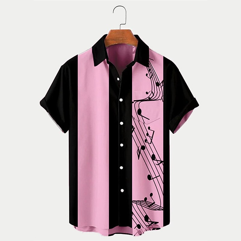 Men's Shirt Button Up Shirt Casual Shirt Summer Shirt Bowling Shirt Graphic Prints Musical Notes Turndown Black Pink Blue Green Street Daily Short Sleeve Print Clothing Apparel Fashion 1950s Casual