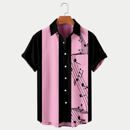 Men's Shirt Button Up Shirt Casual Shirt Summer Shirt Bowling Shirt Graphic Prints Musical Notes Turndown Black Pink Blue Green Street Daily Short Sleeve Print Clothing Apparel Fashion 1950s Casual
