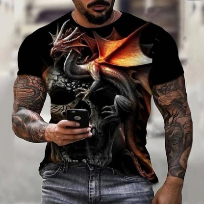 Men's Graphic Anime Dragon Shirt T shirt Tee Short Sleeve T shirt 3D Print Crew Neck Shirt Streetwear Exaggerated Daily Holiday Black Golden Blue Clothing Apparel Plus Size S M L XL XXL 3XL 4XL