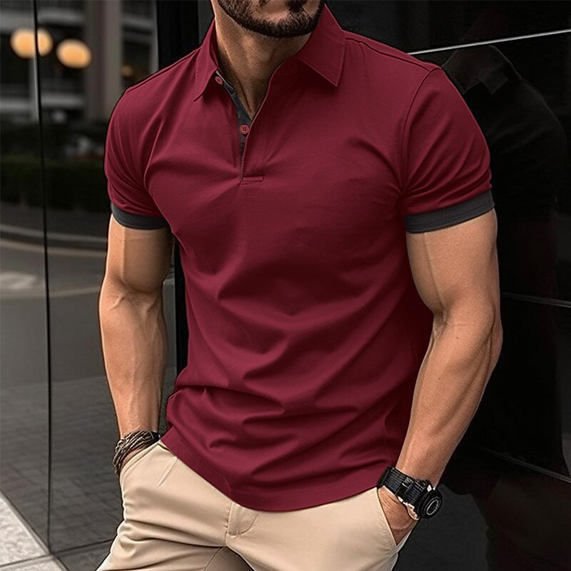 Men's Polo Shirt Golf Shirt Casual Holiday Lapel Classic Short Sleeve Fashion Basic Plain Button Summer Regular Fit Black Pink Wine Navy Blue Blue Orange Polo Shirt
