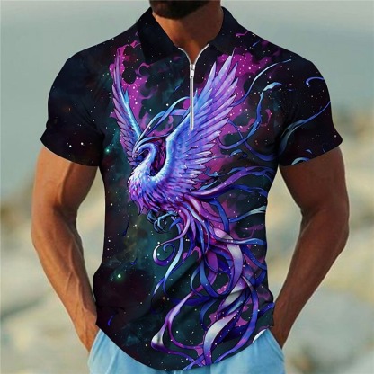 Men's Phoenix Zip Polo Shirts Golf Shirt Short Sleeve Polo Shirts Collared Shirts Casual Funny Streetwear Vacation Wear Party Outfits 3D Print Quarter Zip Polo Yellow Blue Purple