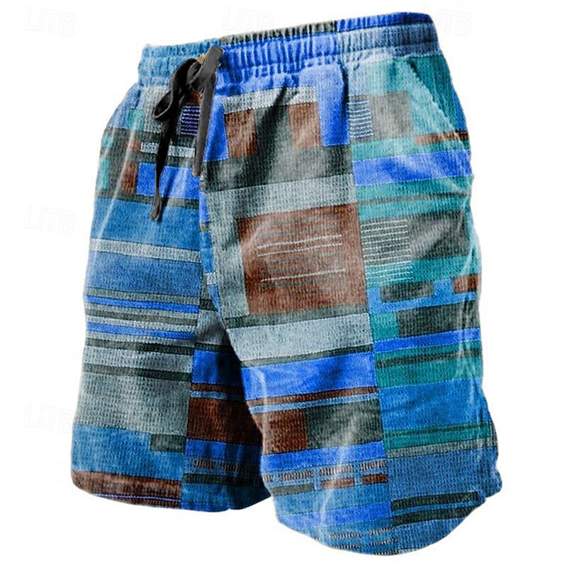 Men's Graphic Color Block Stripe Shorts Summer Shorts Beach Shorts Mid Waist Streetwear Hawaiian Designer Casual Daily Holiday Drawstring Elastic Waist 3D Print Designer Clothing Apparel