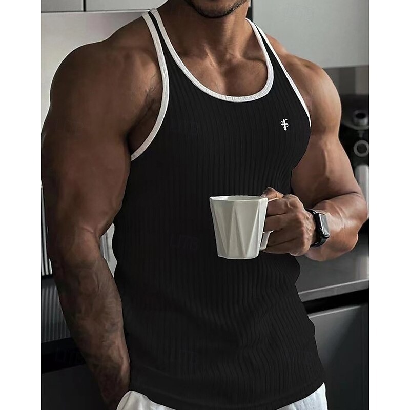 Men's Tank Top Vest Top Undershirt Sleeveless Shirt Sleeveless Crew Neck Summer Color Block Pit Strip Fashion Designer Basic Quick Dry Vacation Street Going out Black White Wine Top Tee for Men