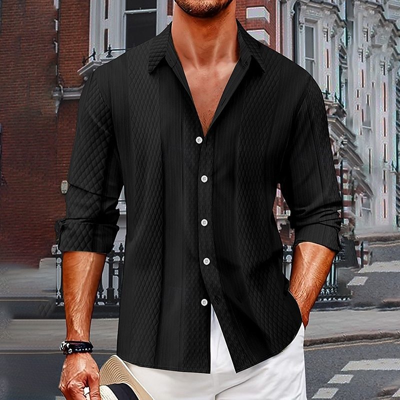 Men's Shirt Summer Shirt Casual Shirt Button Up Shirt Black Dark Navy Blue Green Gray Long Sleeve Plain Collar Vacation Holiday Clothing Apparel Fashion Casual Comfortable