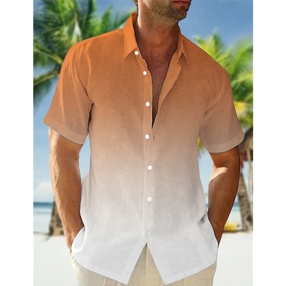 Men's Shirt Summer Shirt Beach Wear Button Up Shirt Casual Shirt Pink Navy Blue Blue Orange Green Short Sleeve Gradient Lapel Casual Daily Clothing Apparel Fashion Comfortable