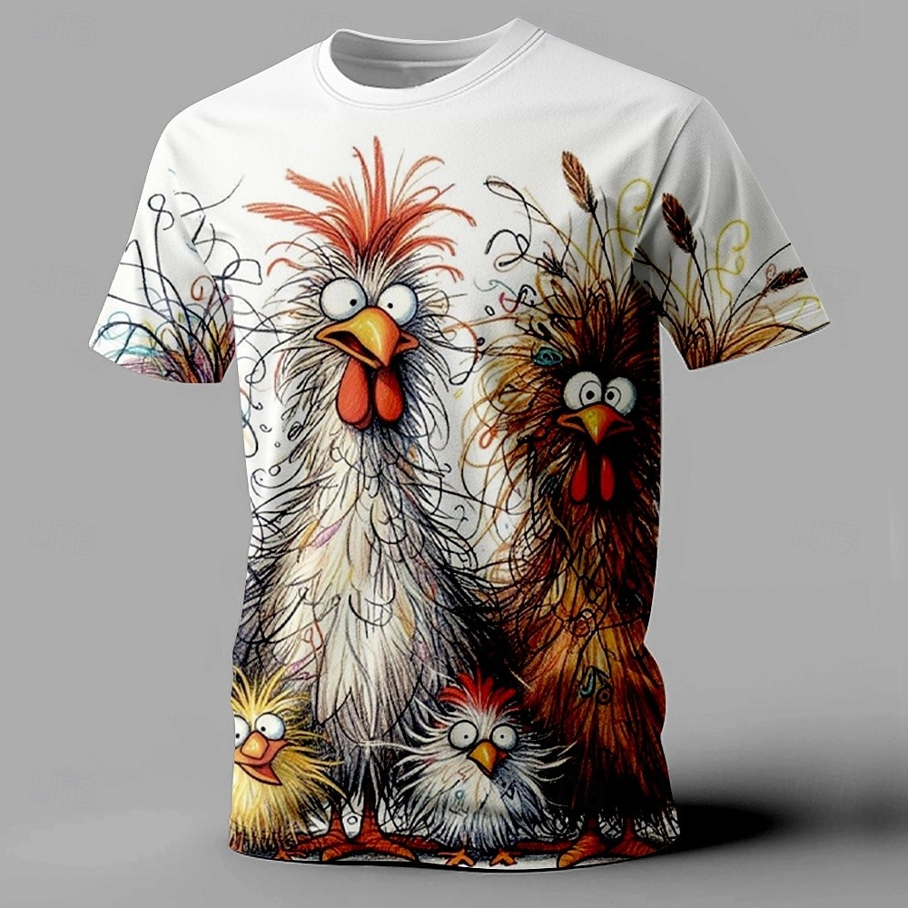 Men's Rooster Funny T shirt Short Sleeve T shirt 3D Print Crew Neck Shirt Retro Vintage Casual Street Style Sports Outdoor Holiday Going out Black White Yellow Spring & Summer Clothing Apparel S M L