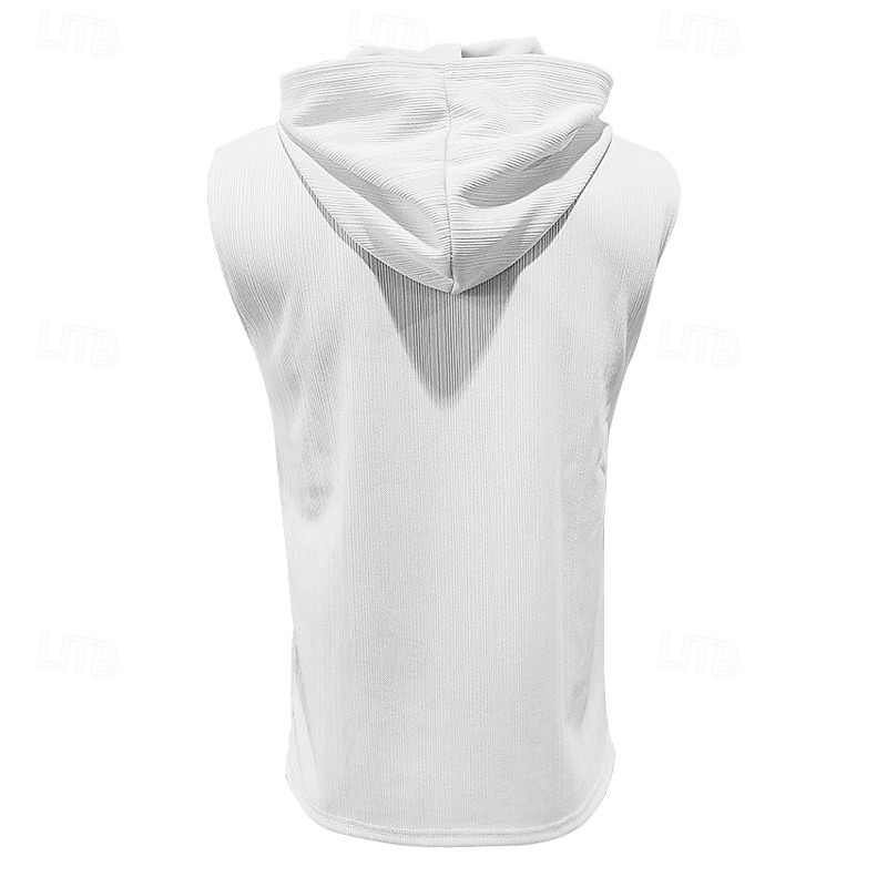 Men's Tank Top Sleeveless Hoodie Sleeveless Shirt Sleeveless Hooded Summer Pit Strip Fashion Designer Muscle Lace up Pocket Outdoor Gym Black White Khaki Top Tee for Men
