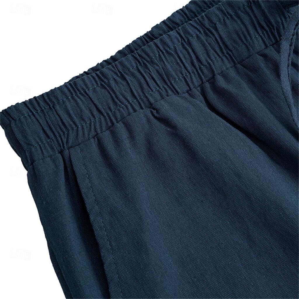 Men's Linen Pants Trousers Summer Pants Beach Pants Casual Pants Drawstring Elastic Waist Plain Breathable Lightweight Full Length Yoga Casual Daily Basic Black White