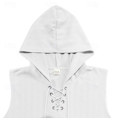 Men's Tank Top Sleeveless Hoodie Sleeveless Shirt Sleeveless Hooded Summer Pit Strip Fashion Designer Muscle Lace up Pocket Outdoor Gym Black White Khaki Top Tee for Men