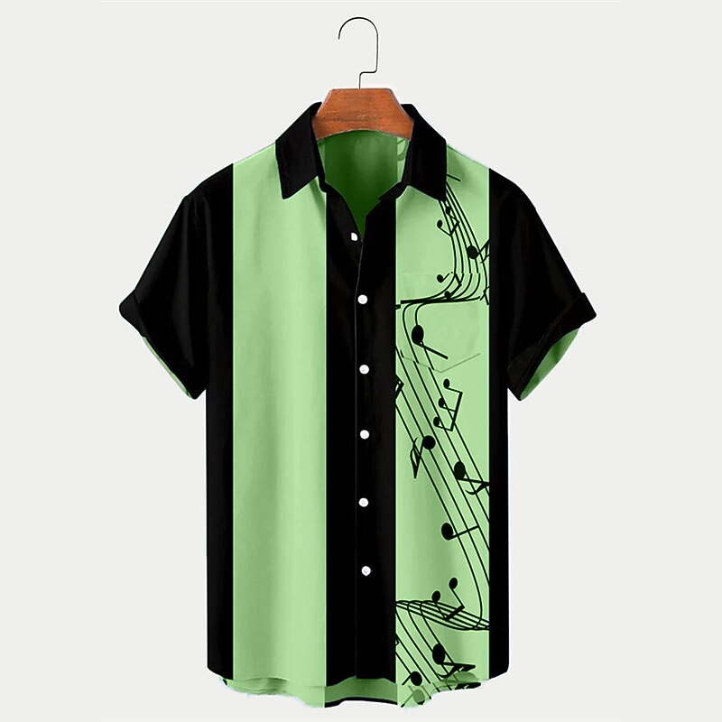 Men's Shirt Button Up Shirt Casual Shirt Summer Shirt Bowling Shirt Graphic Prints Musical Notes Turndown Black Pink Blue Green Street Daily Short Sleeve Print Clothing Apparel Fashion 1950s Casual