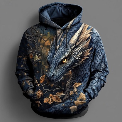 Men's Dragon Hoodies Sweatshirt Outerwear Long Sleeve Hooded Sweatshirt Crew Neck Fashion 3D Print Party Holiday Streetwear Black Blue Drawstring Fall Winter Designer
