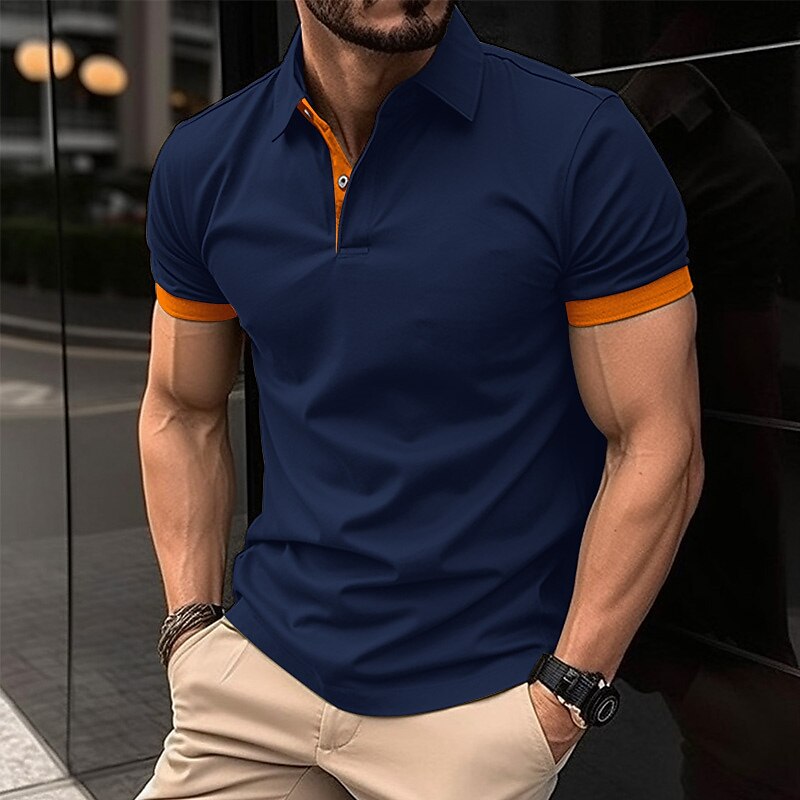 Men's Polo Shirt Golf Shirt Casual Holiday Lapel Classic Short Sleeve Fashion Basic Plain Button Summer Regular Fit Black Pink Wine Navy Blue Blue Orange Polo Shirt