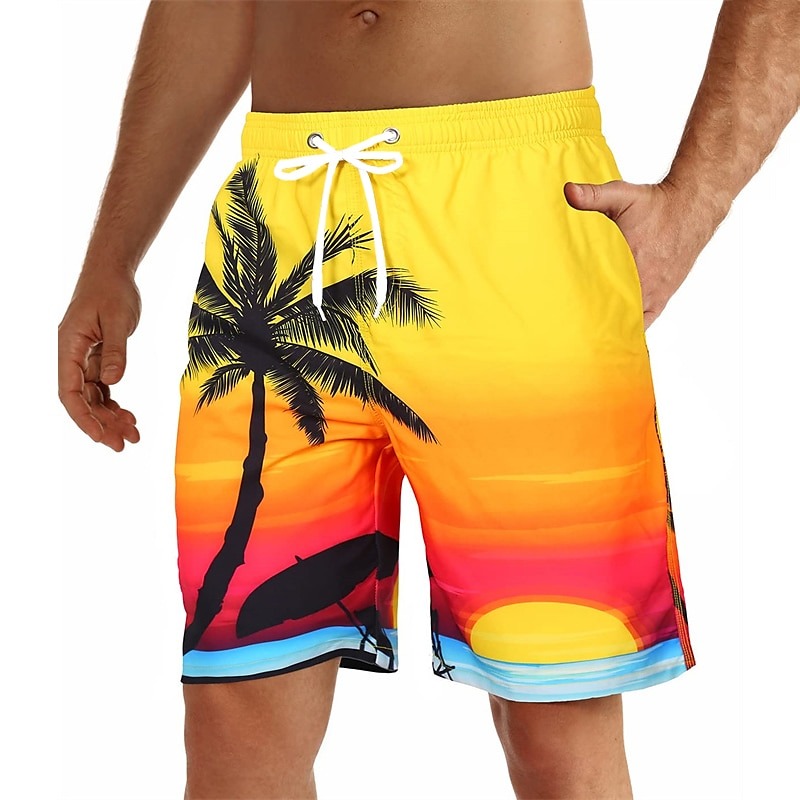 Men's Graphic Coconut Tree Swimming Trunks Board Shorts Swim Shorts Mid Waist Streetwear Hawaiian Boho Casual Daily Holiday Drawstring Elastic Waist 3D Print Designer Clothing Apparel