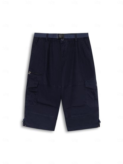 Men's Cargo Pants Cargo Trousers Work Pants Crop Multi Pocket Plain Camouflage Comfort Breathable Calf-Length Casual Daily Streetwear Cotton Blend Sports Fashion turmeric Black Micro-elastic