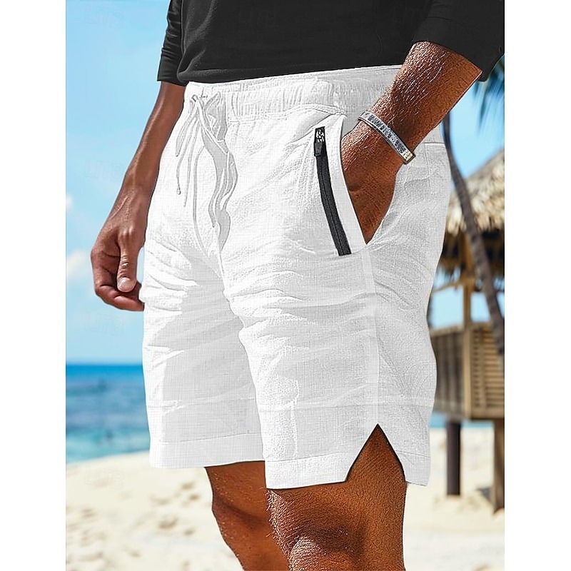 Men's Shorts Linen Shorts Summer Shorts Beach Shorts Pocket Drawstring Elastic Waist Plain Comfort Breathable Short Casual Daily Holiday Fashion Classic Style White Army Green