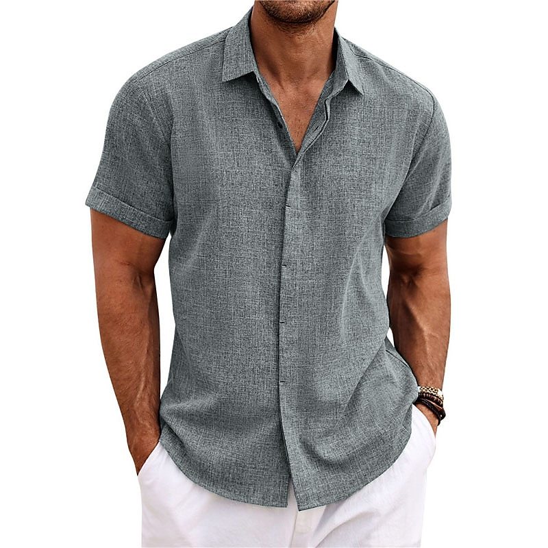 Men's Shirt Linen Shirt Summer Shirt Casual Shirt Beach Shirt Button Down Shirt Plain Casual Daily Black White Pink Blue Short Sleeve Collar Summer Clothing Apparel