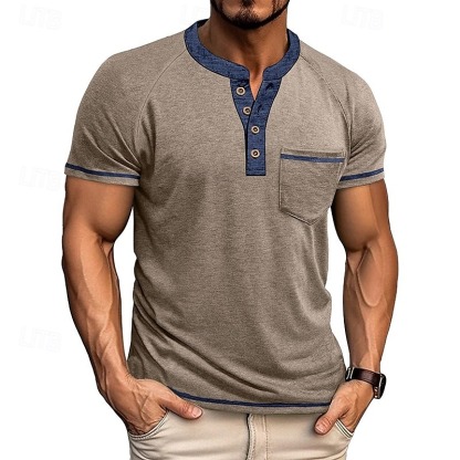 Men's T Shirt Henley Shirt Short Sleeve Shirt Tee Top Short Sleeve Henley Summer Color Block Solid / Plain Color Fashion Designer Fashion Vacation Street Going out Navy Black White Top Tee for Men