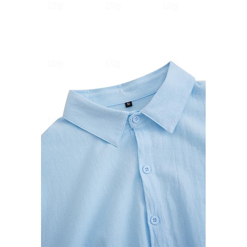 Men's Shirt Linen Shirt Summer Shirt Beach Shirt Plain Casual Daily Black White Pink Royal Blue Long Sleeve Lapel Spring & Summer Clothing Apparel