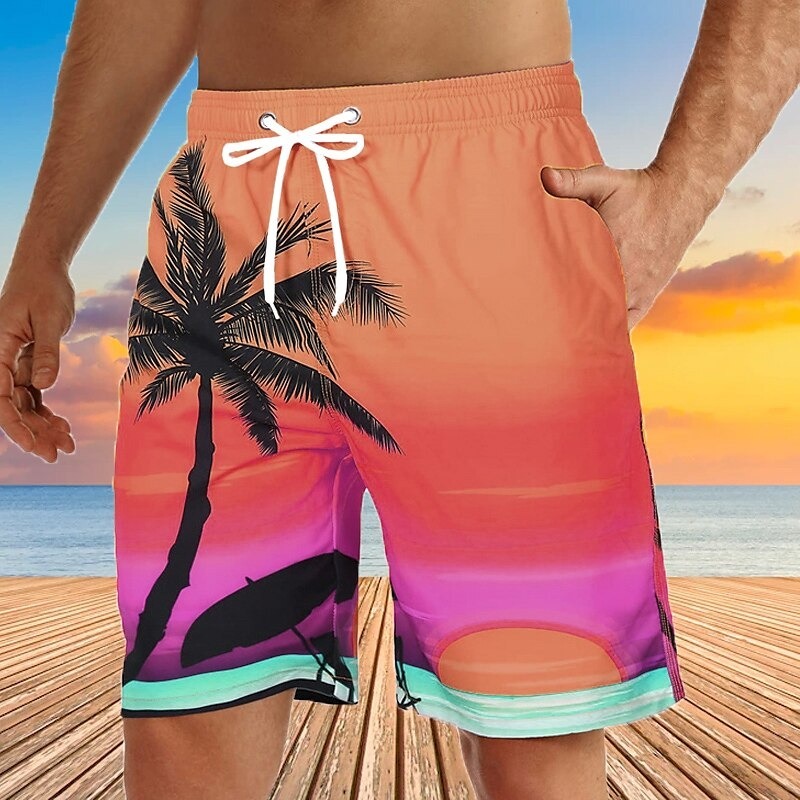 Men's Graphic Coconut Tree Swimming Trunks Board Shorts Swim Shorts Mid Waist Streetwear Hawaiian Boho Casual Daily Holiday Drawstring Elastic Waist 3D Print Designer Clothing Apparel