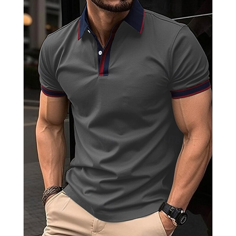 Men's Golf Shirt Golf Polos Shirts Work Casual Lapel Short Sleeve Basic Modern Color Block Patchwork Buttons Summer Spring Regular Fit Apricot Black White Red Blue Orange Golf Shirt