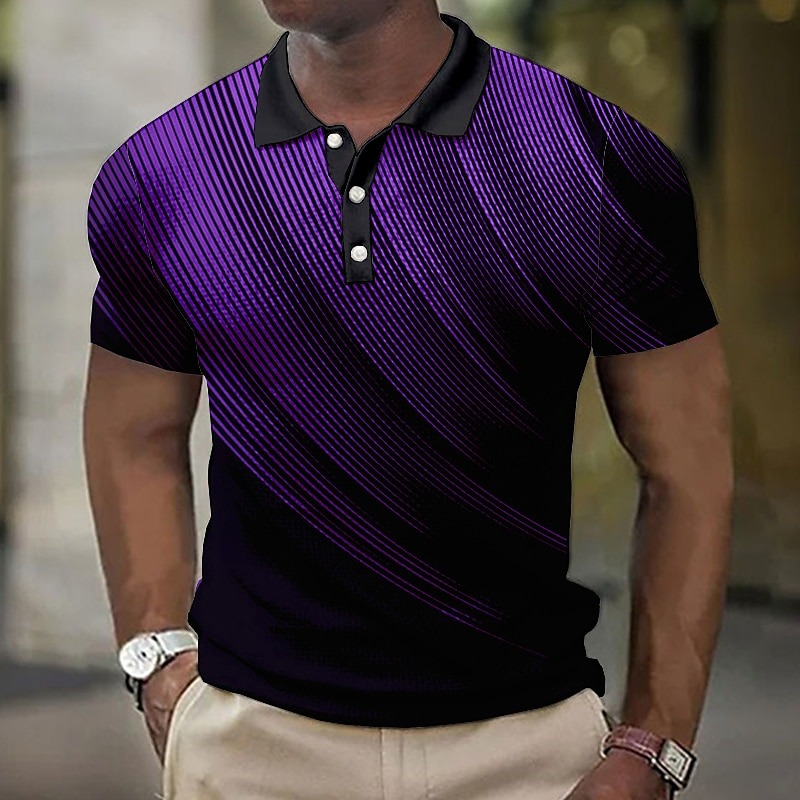 Men's Geometric Waffle Polo Shirts Golf Shirt Short Sleeve Polo Shirts Collared Shirts Business Casual Vacation Wear Formal Wear Festival Wear Buttons 3D Print Black White Yellow