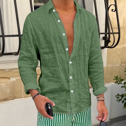 Men's Shirt Linen Shirt Summer Shirt Beach Shirt Plain Casual Daily Black White Pink Royal Blue Long Sleeve Lapel Spring & Summer Clothing Apparel