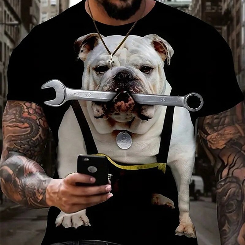 Men's Graphic Animal Dog T shirt Short Sleeve T shirt 3D Print Crew Neck Shirt Daily Designer Retro Vintage Sports Outdoor Holiday Going out Black Khaki Spring & Summer Clothing Apparel S M L XL 2XL