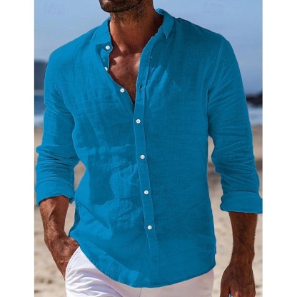 Men's Shirt Linen Shirt Summer Shirt Beach Wear Button Up Shirt Plain Casual Daily Black White Pink Navy Blue Long Sleeve Turndown Spring & Summer Clothing Apparel