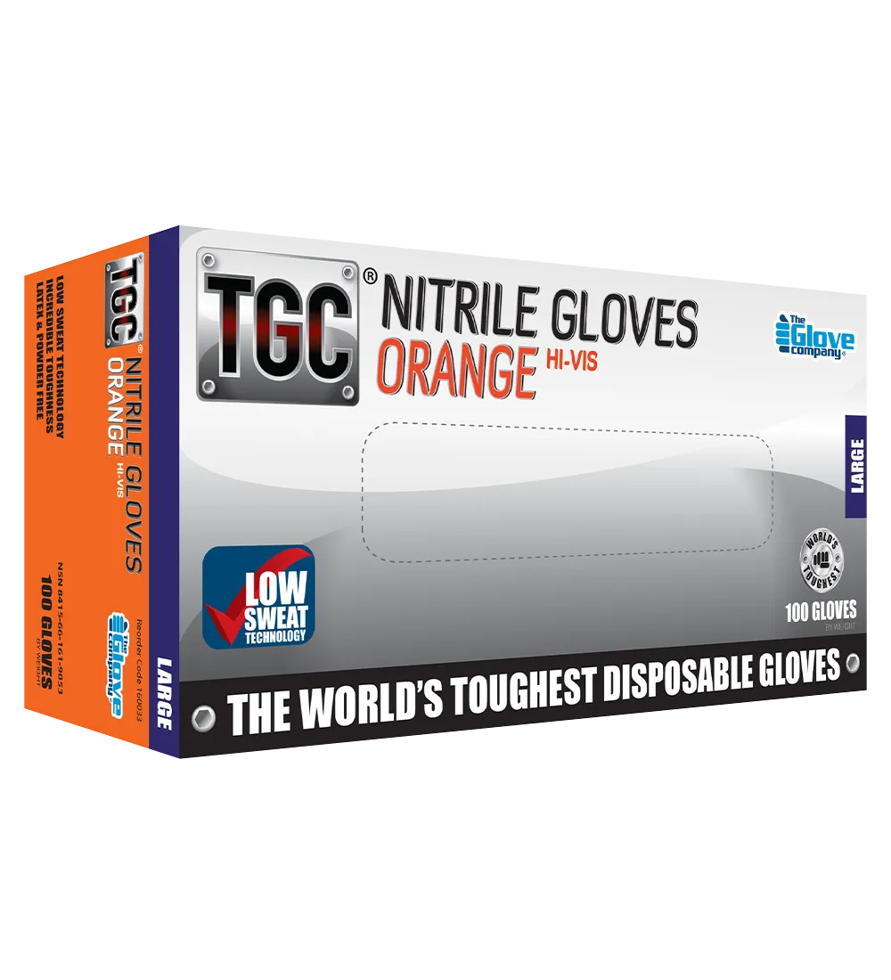 TGC Black/Orange Nitrile Disposable Gloves Box 100