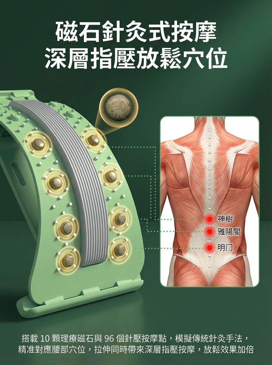 升級版3D磁石針灸穴位腰椎舒壓板丨腰椎拉伸按摩器丨四檔弧度可調丨改善駝背丨緩解腰酸背痛丨成人小孩適用丨承重力強