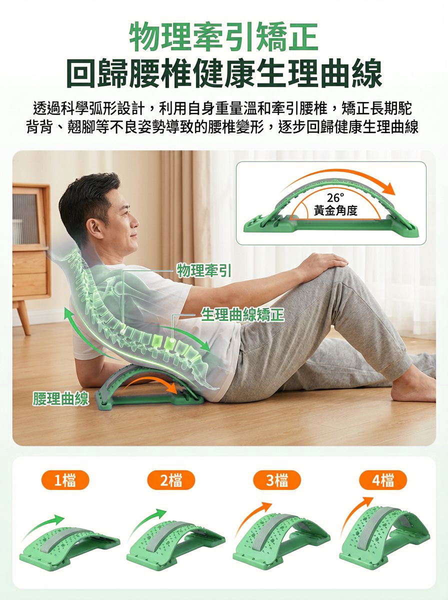升級版3D磁石針灸穴位腰椎舒壓板丨腰椎拉伸按摩器丨四檔弧度可調丨改善駝背丨緩解腰酸背痛丨成人小孩適用丨承重力強