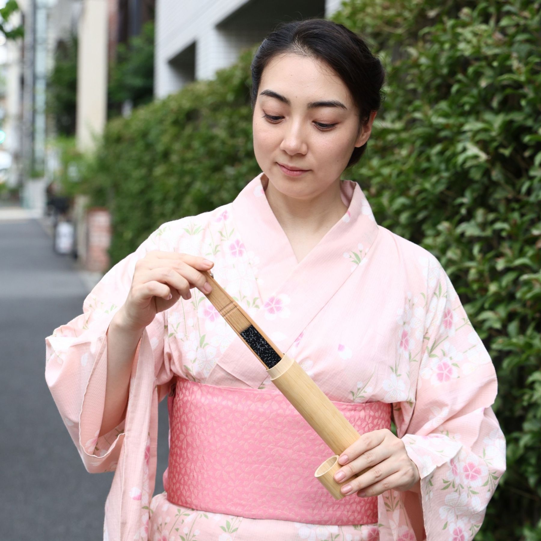 香り付麻製京扇子 - ゆず（柚子）/ひのき（檜）