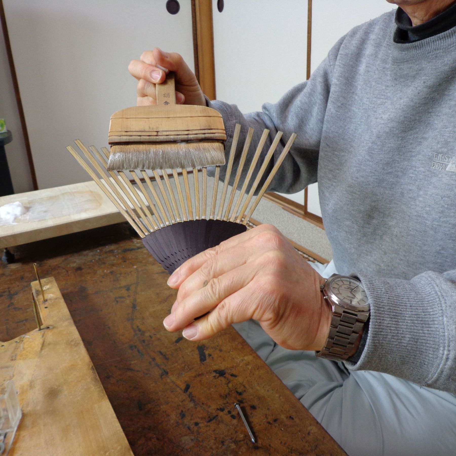 香り付麻製京扇子 - ゆず（柚子）/ひのき（檜）