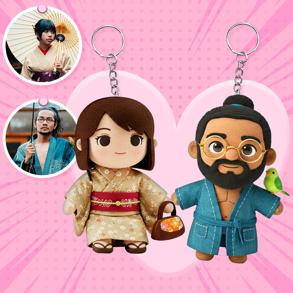 カスタム写真ぬいぐるみ人形キーチェーンパーソナライズされた漫画ミニミーぬいぐるみキーチェーン恋人への記念日の贈り物