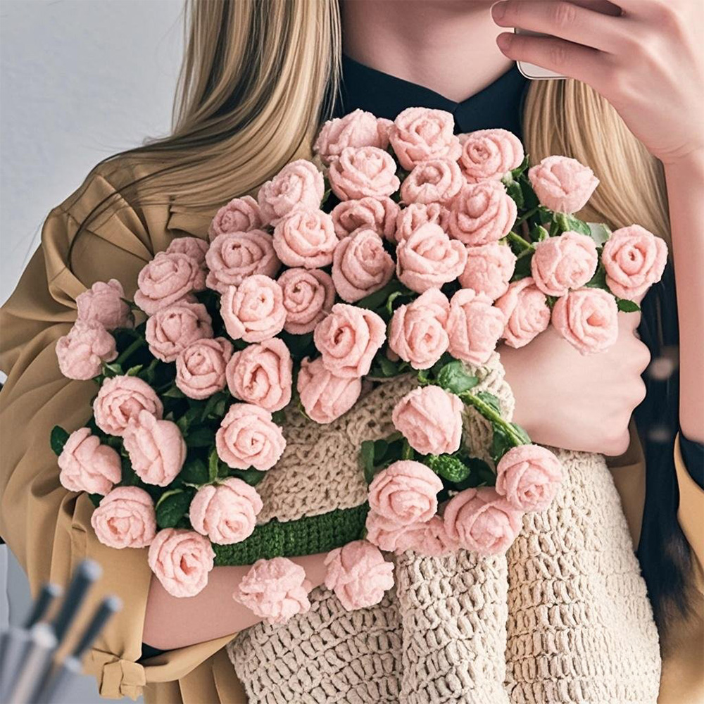 手編みのバラのブランケットdiyキットと母の日バレンタインデーの既製ギフト