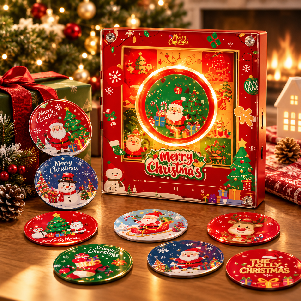 クリスマスギフト パーソナライズされた写真と音楽 回転レコード付きビニール製冷蔵庫マグネット - ダイナミック LED ライト付きカスタムレコード Fridgebeats V6.0