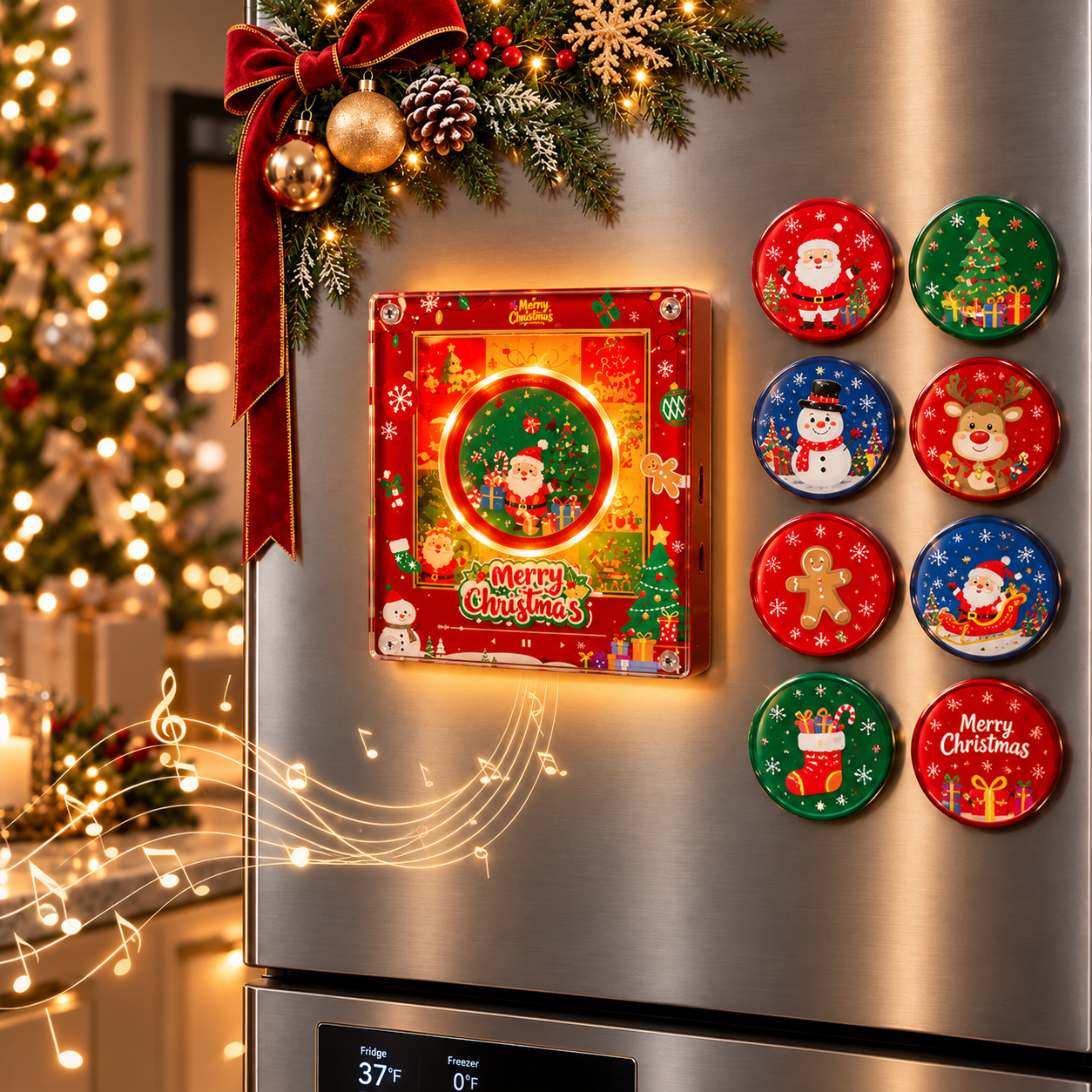 クリスマスギフト パーソナライズされた写真と音楽 回転レコード付きビニール製冷蔵庫マグネット - ダイナミック LED ライト付きカスタムレコード Fridgebeats V6.0
