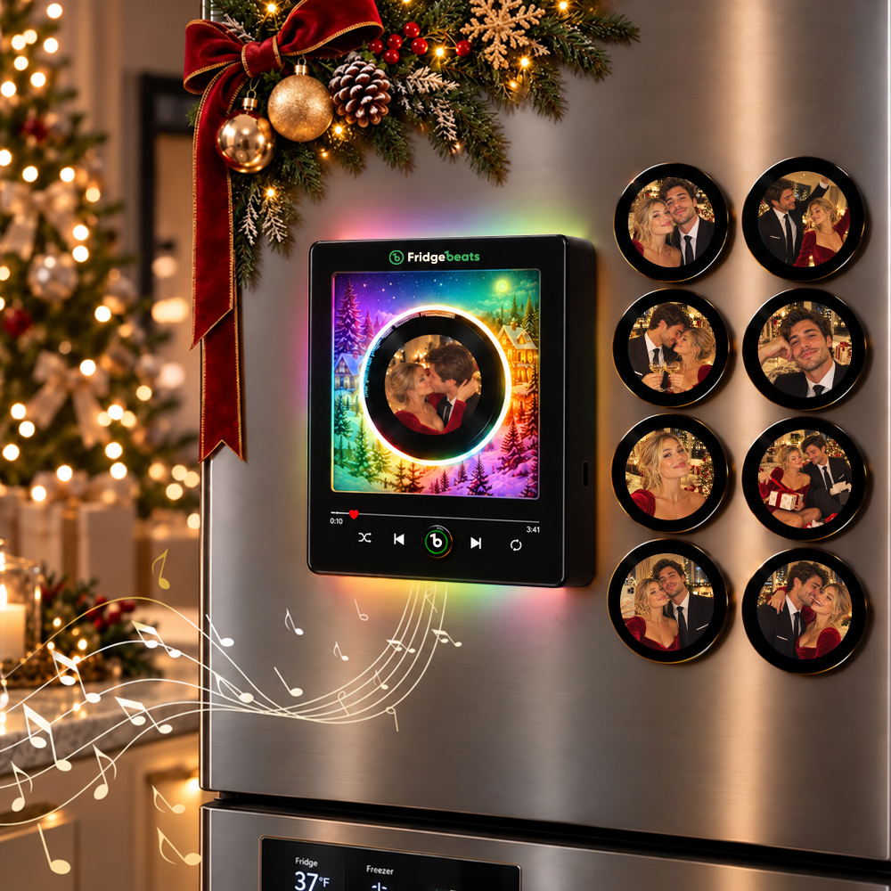 クリスマスギフト パーソナライズされた写真と音楽 回転レコード付きビニール製冷蔵庫マグネット - ダイナミック LED ライト付きカスタムレコード Fridgebeats V6.0