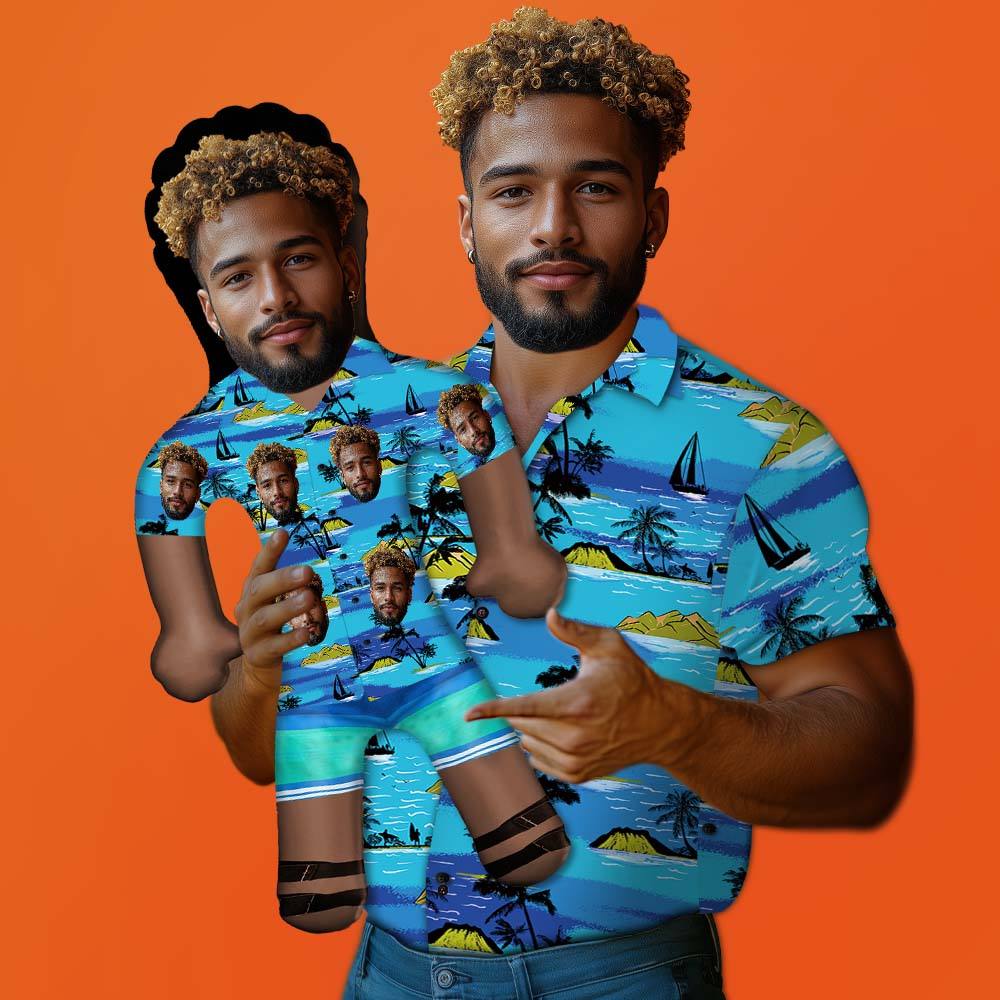 パーソナライズされたブローアップドール アロハシャツ 花と葉 面白いインフレータブルマン フェイスプリント パーティーの記念品に