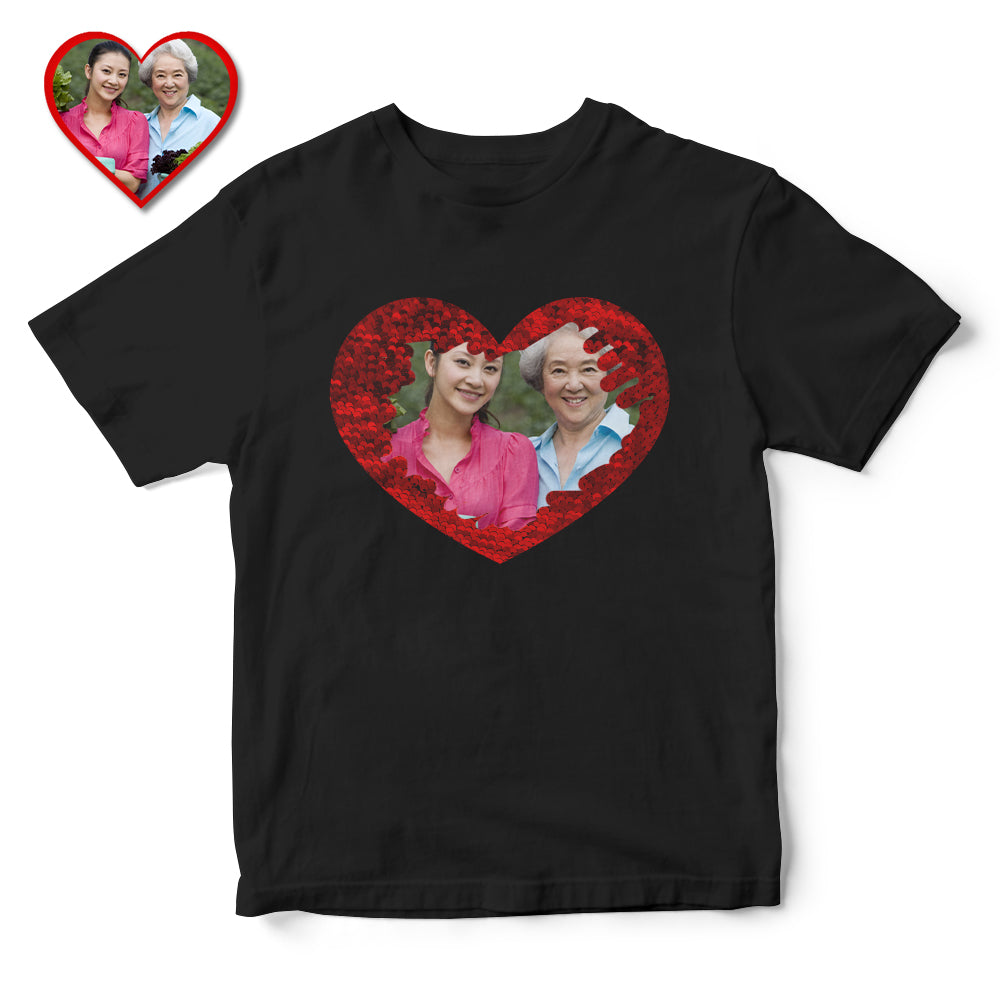 誕生日プレゼント プレゼントカスタムスパンコールtシャツ パーソナライズされたハート型の写真スパンコールtシャツ