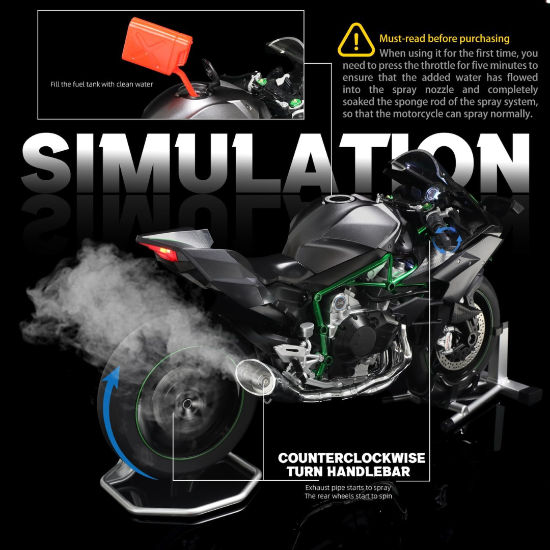Kawasaki Ninja H2R 用オートバイモデル 模造キーサウンドライトスプレーモト付きメタルダイキャストオートバイモデル