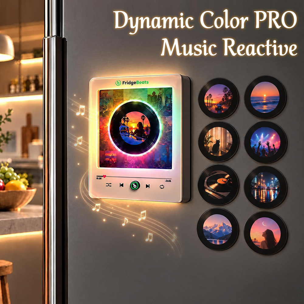 パーソナライズされた写真と音楽のレコード型冷蔵庫マグネット（回転レコード付き） – ダイナミックLEDライト搭載カスタムレコード V6.0