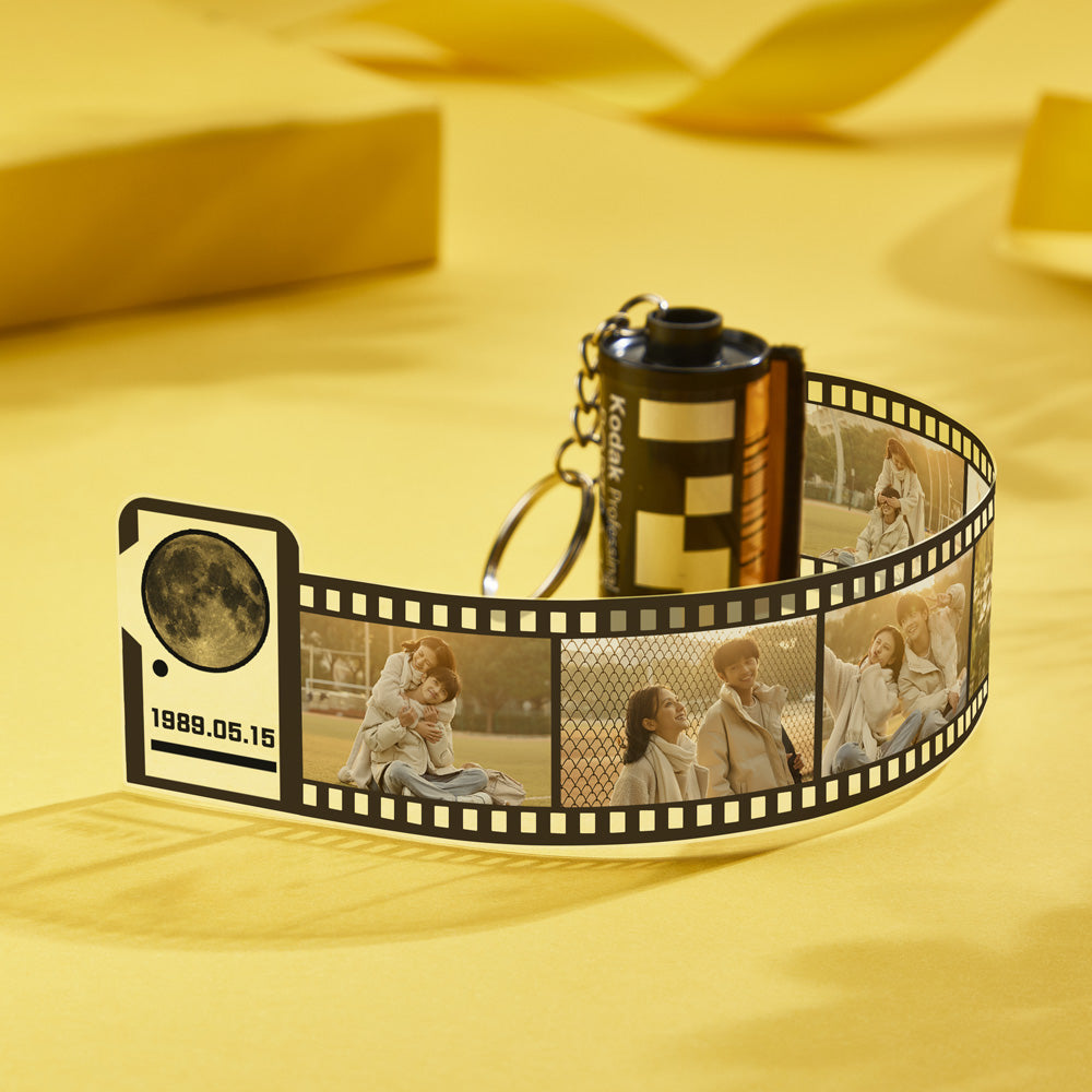 カスタムフィルムロールキーホルダー 生まれた日の月 写真ギフト