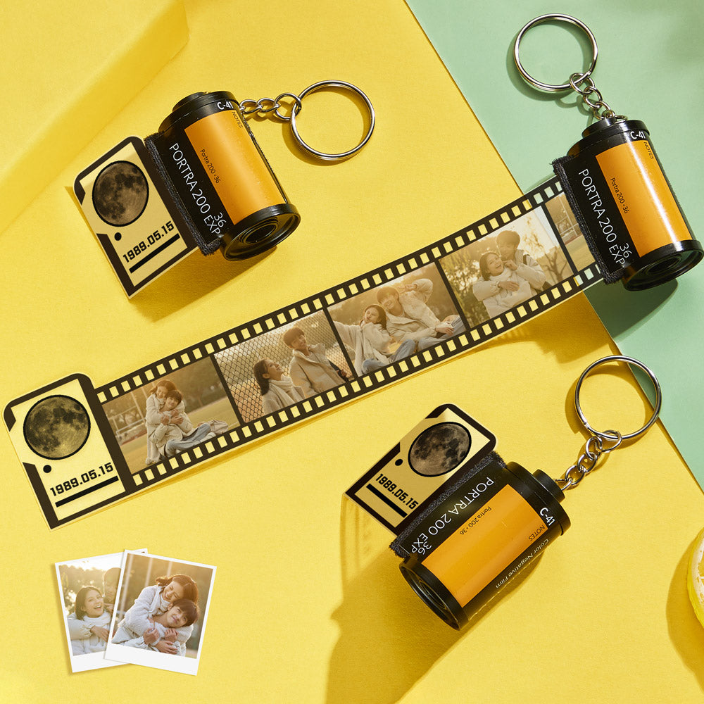 カスタムフィルムロールキーホルダー 生まれた日の月 写真ギフト