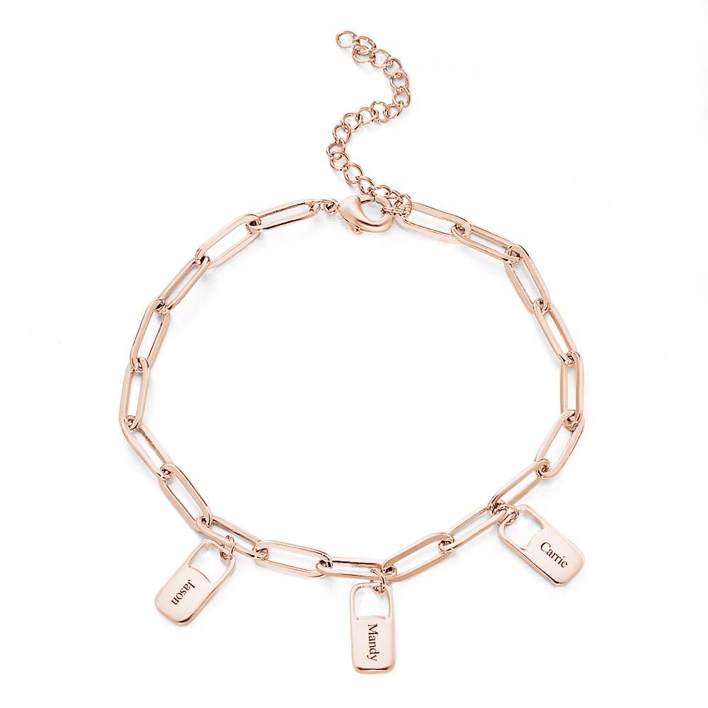 パーソナライズされた名前チェーン リンク ブレスレット 1-6 チャーム カスタム家族の名前のブレスレット(ローズゴールド)